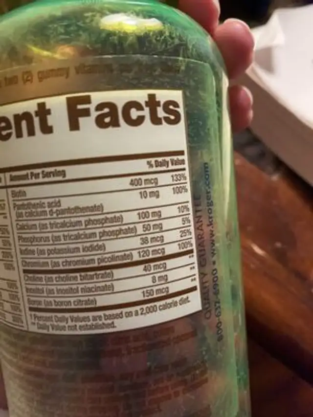 Unknown nutrition facts table