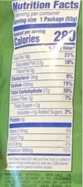 Onion and Garlic chips nutrition facts table