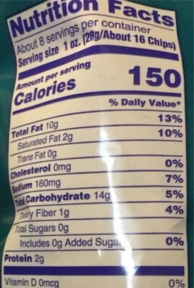 Golden original potato chips nutrition facts table