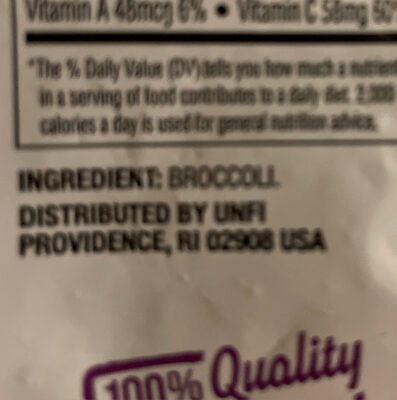 Broccoli Florets ingredients label