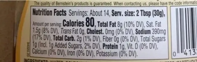 Cheese&Gsrluc Itallian nutrition facts table
