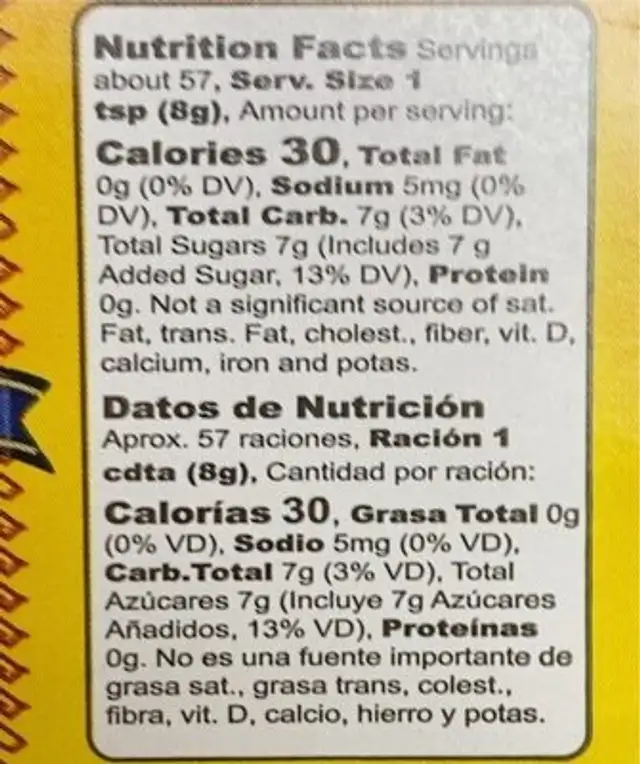 Panela Brown Sugar Cane nutrition facts table