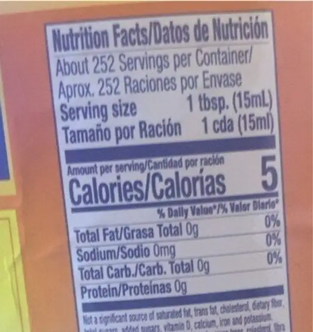 Bitter Orange Concentrate nutrition facts table