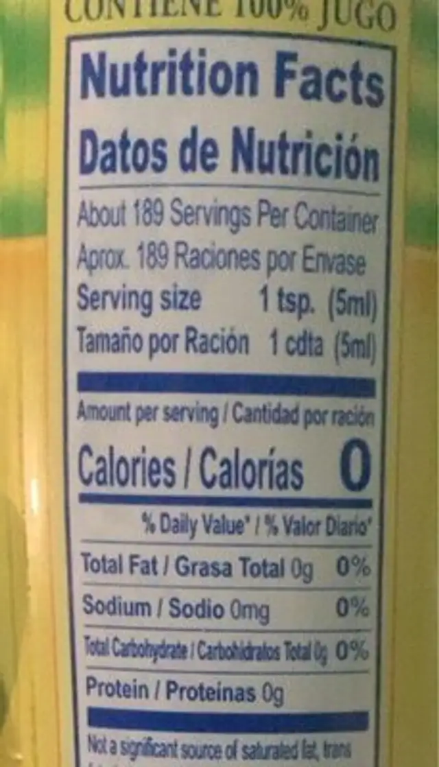 Tropical Juice nutrition facts table