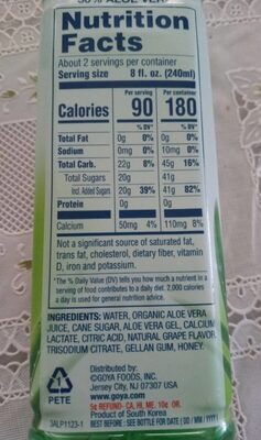 Aloe Vera nutrition facts table