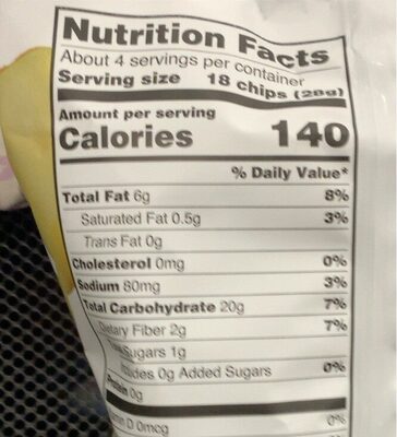 Yuca cassava chips nutrition facts table