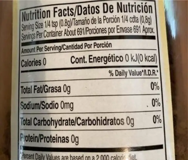 Spices Whole black pepper nutrition facts table