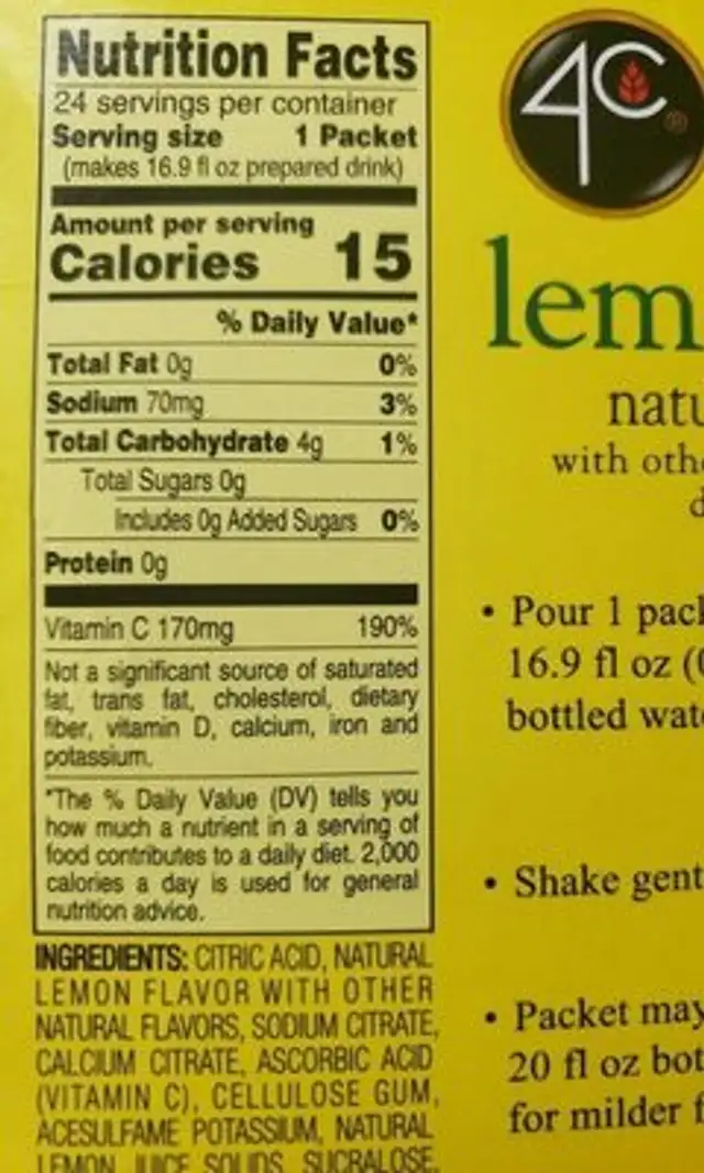 Drink Mix nutrition facts table