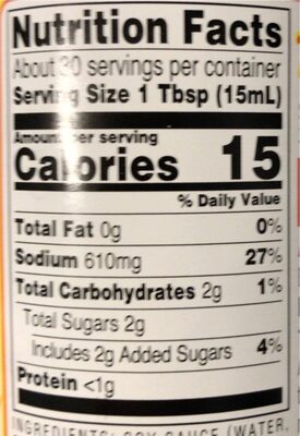 The Original Teriyaki Marinade & Sauce nutrition facts table