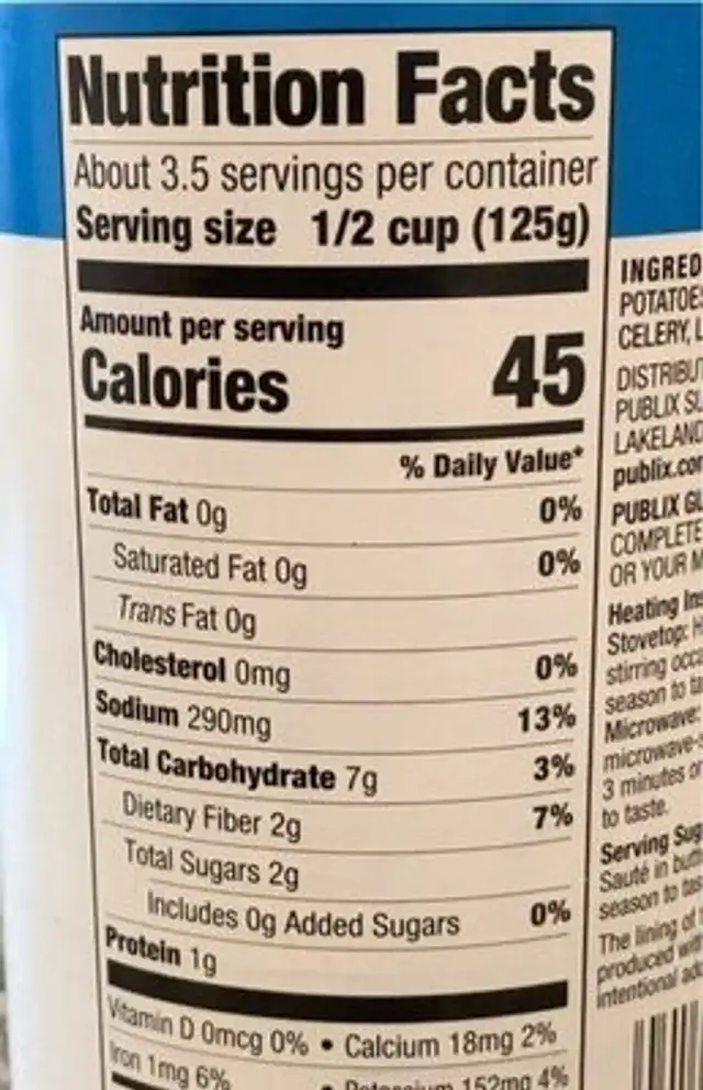 Mixed Vegetables nutrition facts table