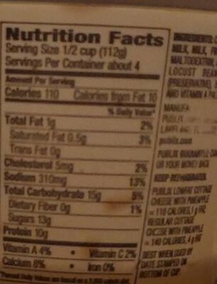 lowfat cottage cheese w pineapple nutrition facts table