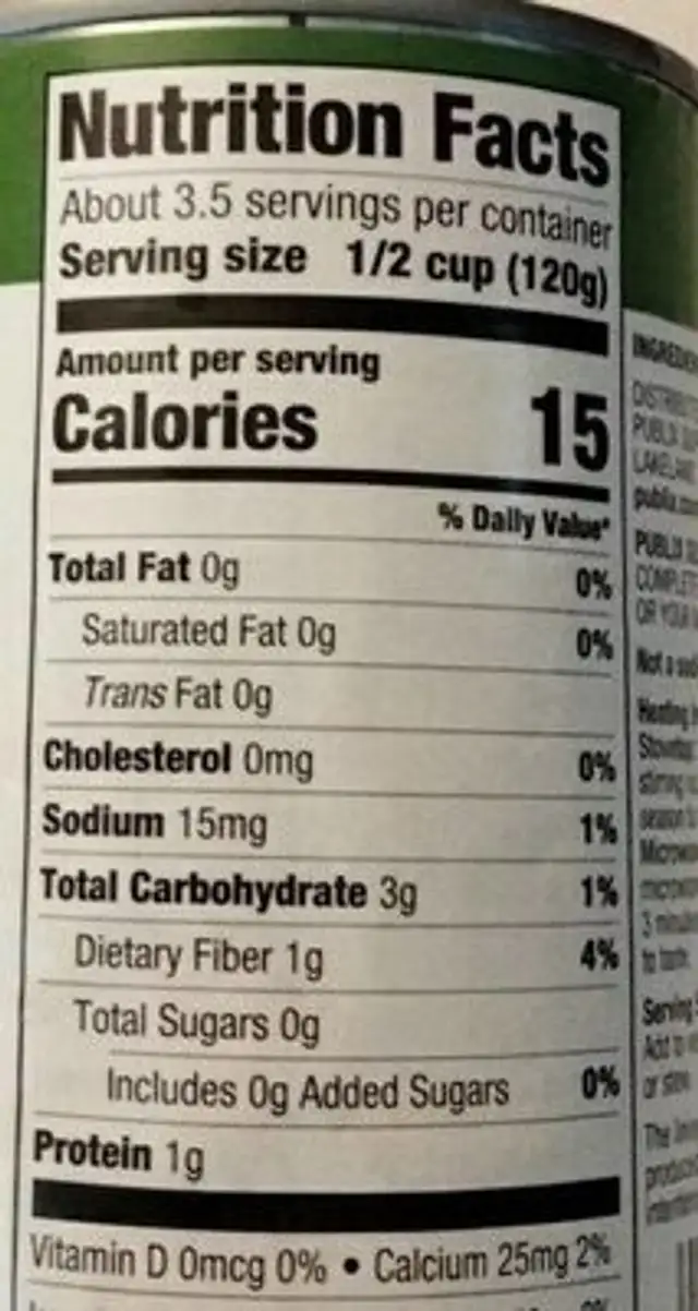 Cut green beans no salt added nutrition facts table