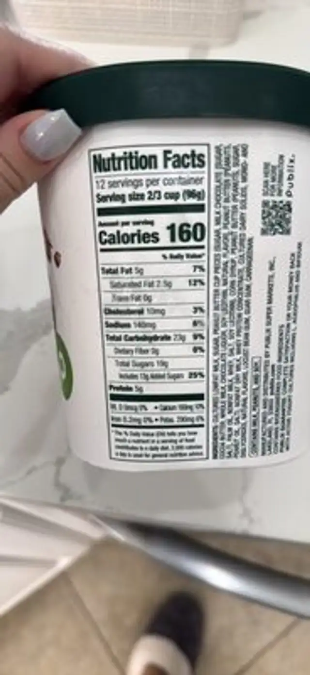 Frozen Yogurt Peanut Butter Cup nutrition facts table