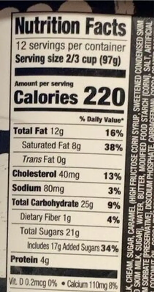 Bear claw classic chocolate ice cream filled nutrition facts table