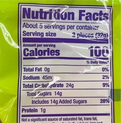 Brach's Gummy Worms nutrition facts table
