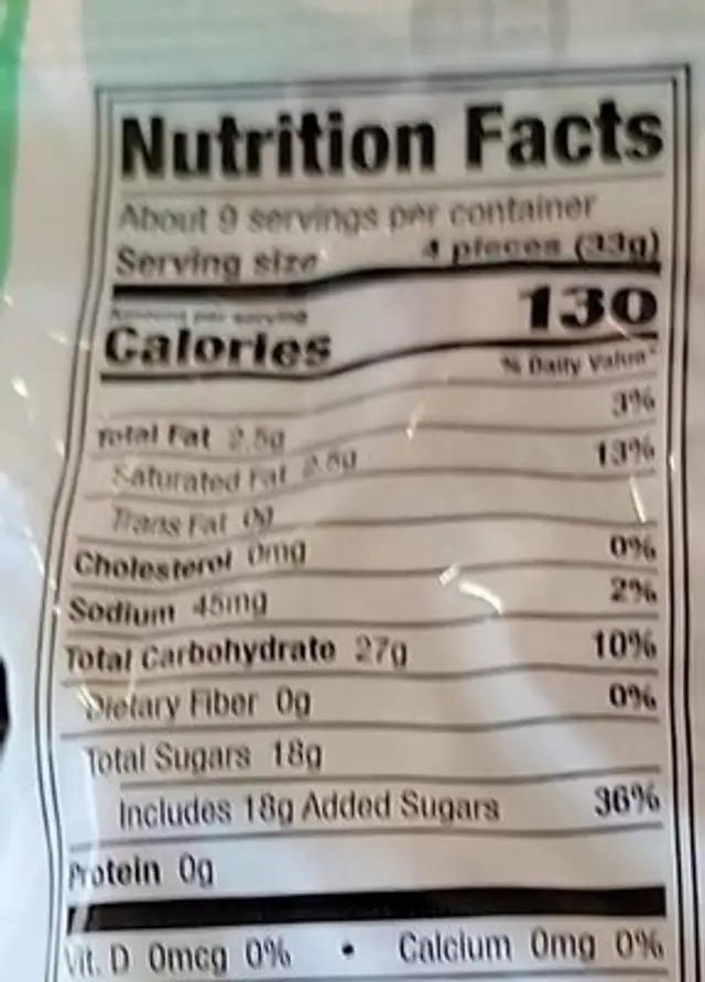 Christmas Nougats Mix nutrition facts table
