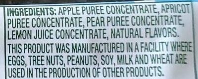 Fruit Strips Apricot ingredients label