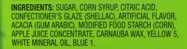 Applehead the Original Apple Candy ingredients label
