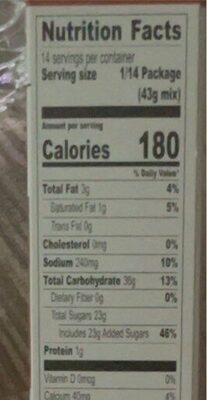 Cinnamon swirl crumb cake and muffin mix nutrition facts table