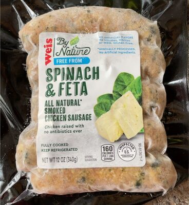 Spinach & feta smoked chicken sausage front packaging