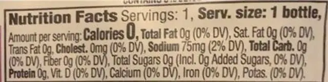 GRAPE Flavored water nutrition facts table