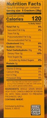 Snack Rite Wheat Crackers nutrition facts table