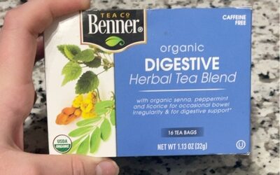 Organic digestive herbal tea blend front packaging