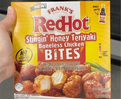 Frank’s RedHot Stingin’ Honey Teriyaki Boneless Chicken Bites front packaging