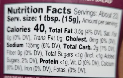 Creamy Roasted Garlic - Frenchs nutrition facts table