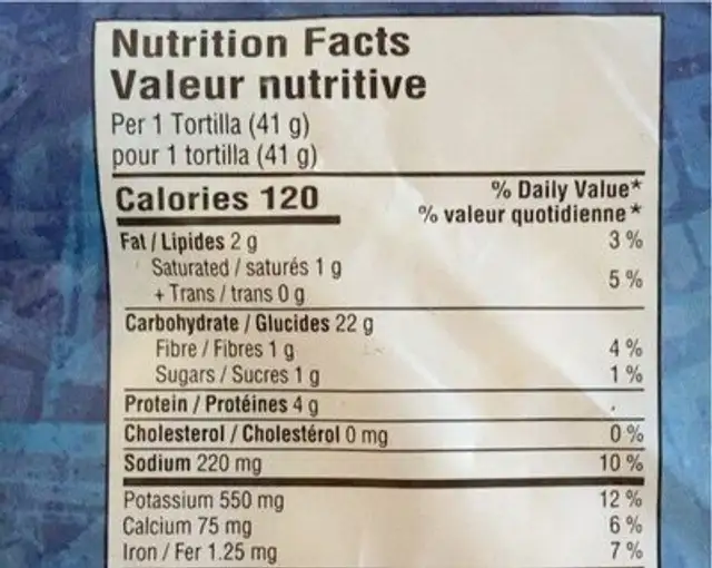 Flour & Cauliflower Tortillas nutrition facts table