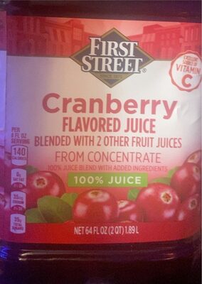 First street cranberry flavored 100% juice blended