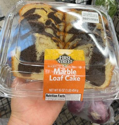 Sliced marble loaf cake front packaging