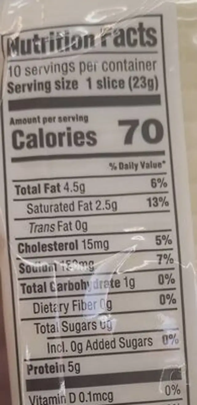 Mozzarella cheese nutrition facts table