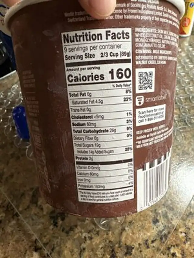 Vanilla nutrition facts table