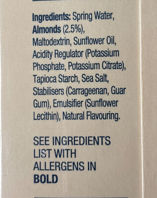 Almond Breeze Barista Blend ingredients label