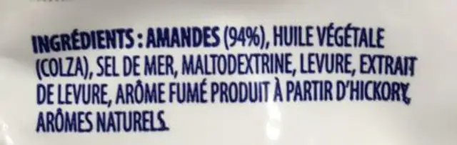 Almonds barbecue ingredients label