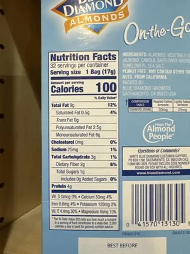 Almonds On-the-Go Lightly Salted ingredients label