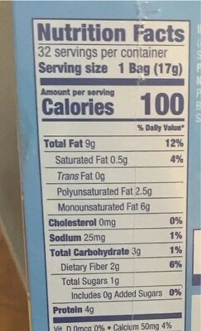 Almonds On-the-Go Lightly Salted nutrition facts table