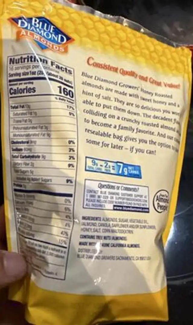Honey Roasted Almonds nutrition facts table