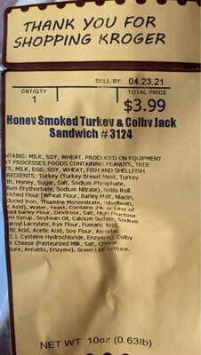 Honey smoked turkey colby jack sandwich #3124