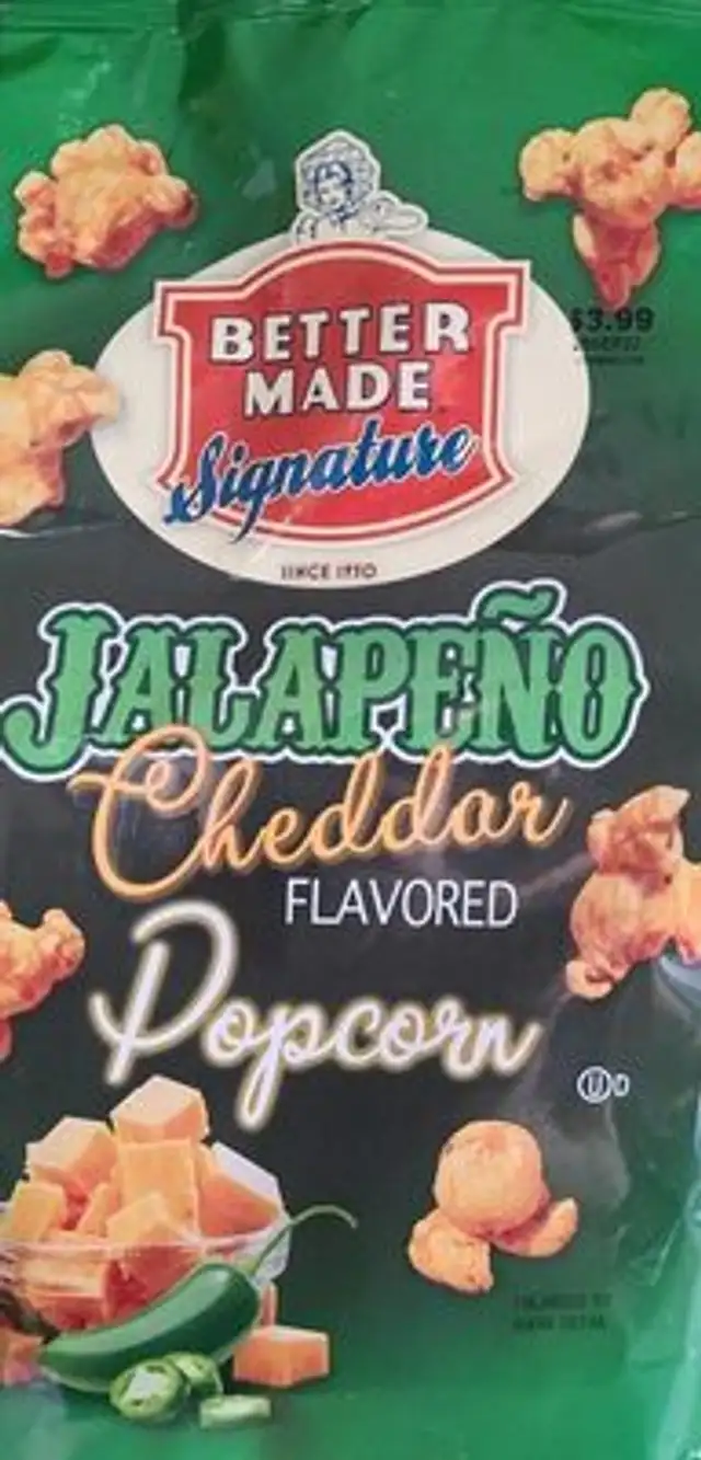 Jalapeños cheddar popcorn front packaging