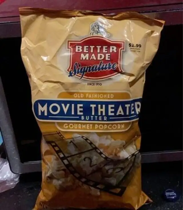 old fashioned movie theater butter popcorn front packaging