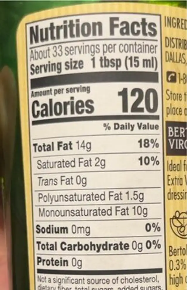 Bertolli bold extra virgin olive oil nutrition facts table