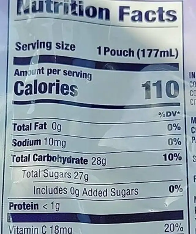 Welch's family Farmer owned nutrition facts table