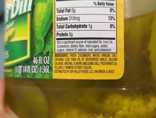 Garden Dill Chips pickles ingredients label