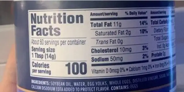 Best Yet Mayo nutrition facts table