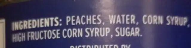 Sliced peaches ingredients label