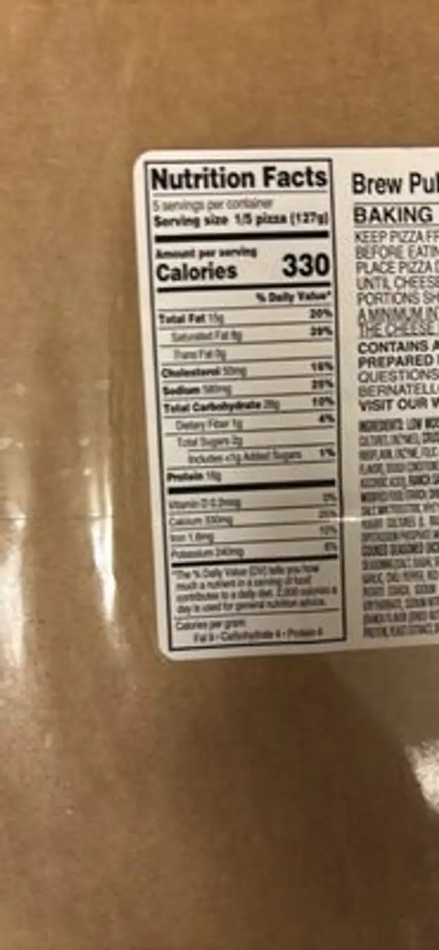 Lotzza Motzza Chicken Bacon Ranch nutrition facts table