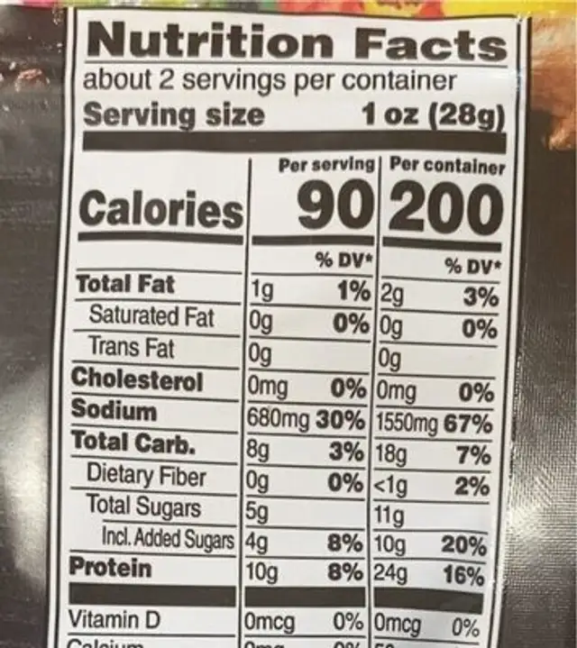 Ultimate Plant Based Jerky Teriyaki nutrition facts table