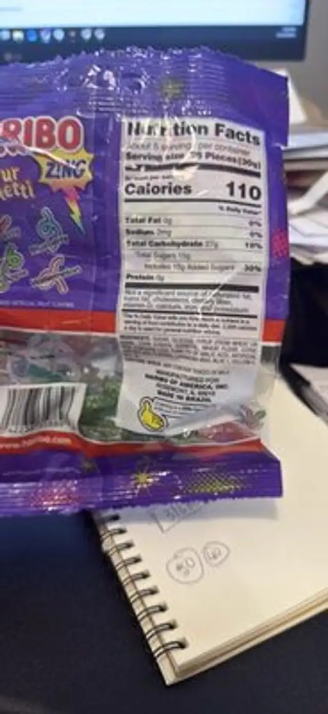 Sour S'ghetti nutrition facts table